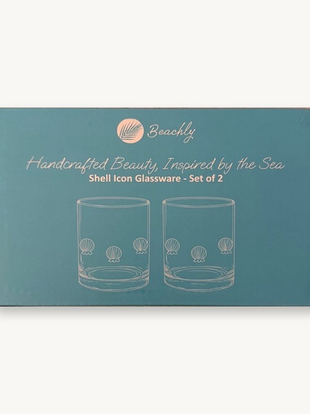NWT Beachly Shell Icon Glassware Set of 2 Coastal Tumblers Blue Box
